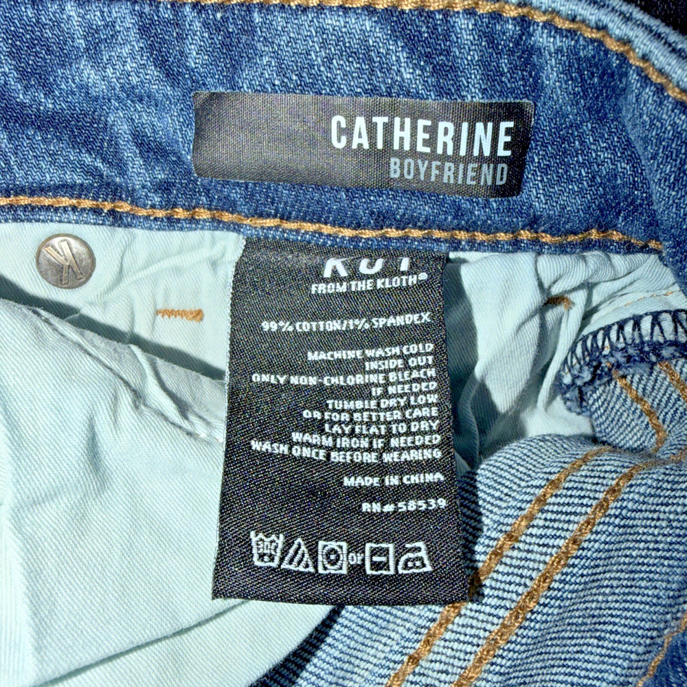 KUT From The Kloth Catherine Boyfriend Jeans Size 6 Dark Wash Distressed Cuffed - Picture 3 of 9